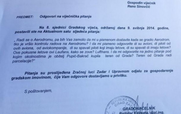 SINOVČIĆ SLUŽBENO PITA Di su avioni di imaju letove ovi Laufans, kako se zove? Lufthans