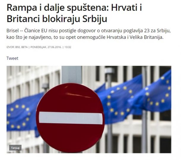 Blokada Srbije udarna vijest u Beogradu: “Rampa je spuštena, Britanci i Hrvati blokiraju Srbiju”